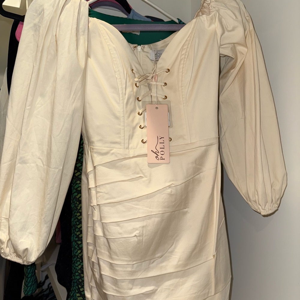 Oh Polly Cream Lace-Up Dress